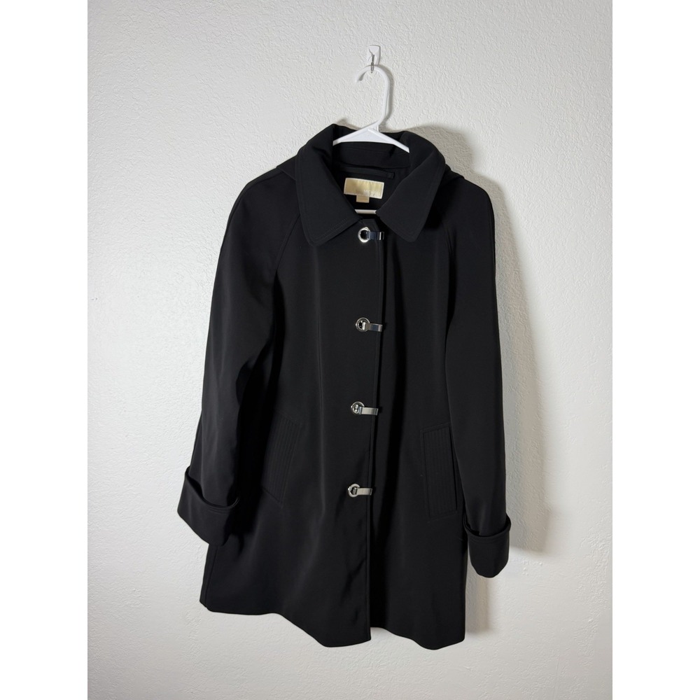 Michael Kors Trench Coat with Chrome Latch Closure Size Large Black Women's
